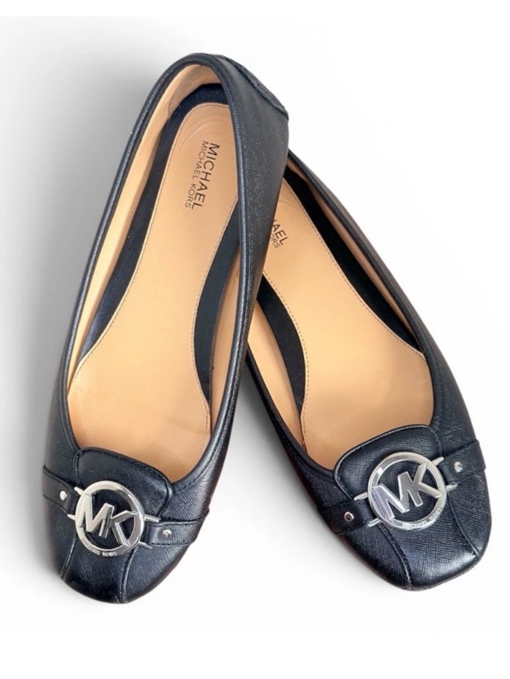 MICHAEL Michael Kors Black Leather MK Logo Ballet Flats 9.5